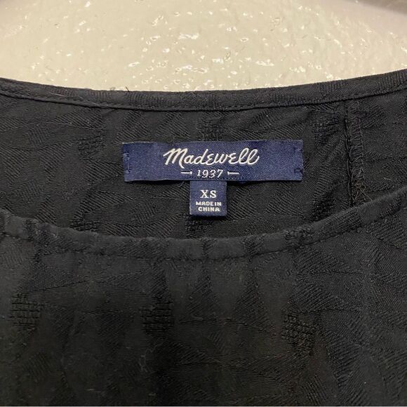 Madewell Black Scenic View Scallop open Back Dress 100% silk short sleeve XS - Picture 3 of 11